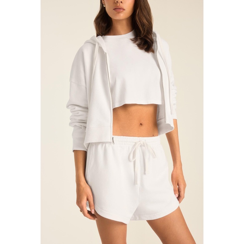 Dawn Crop Hoodie - White French Terry