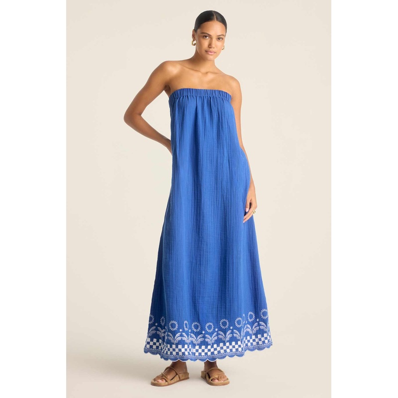 Daya Embroidered Dress - Cobalt Mykonos