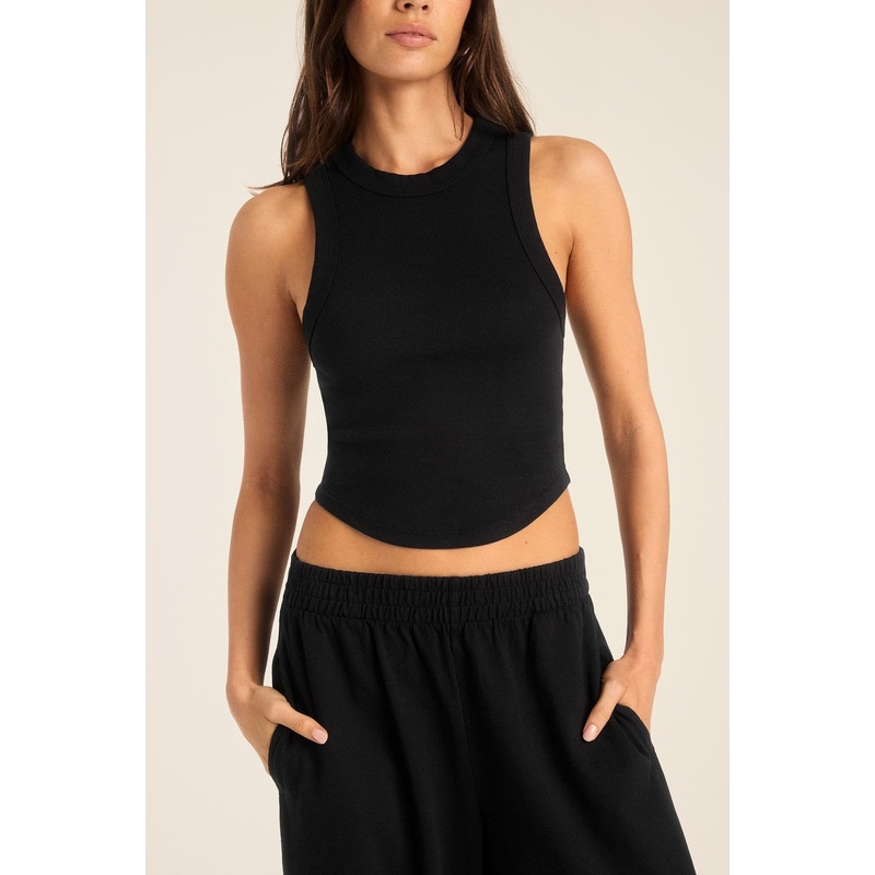Daybreak Essential Crop Tank - Black Cotton Rib