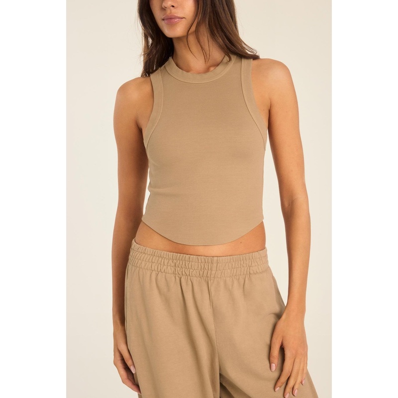 Daybreak Essential Crop Tank - Latte Cotton Rib