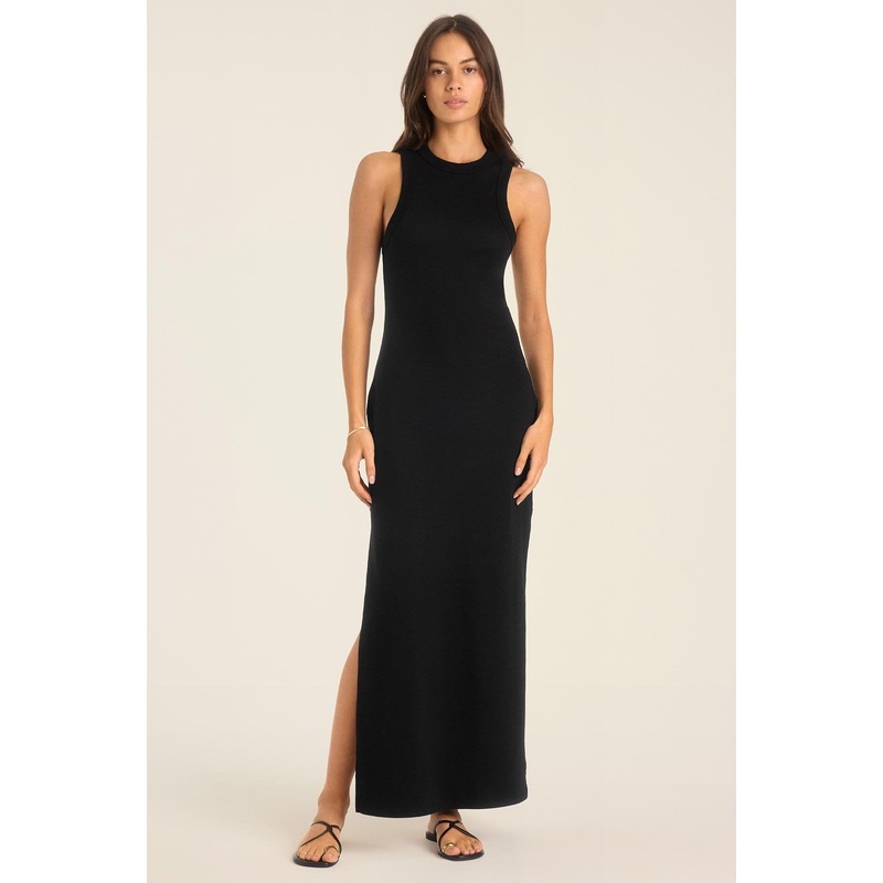 Daybreak Essential Midi Dress - Black Cotton Rib