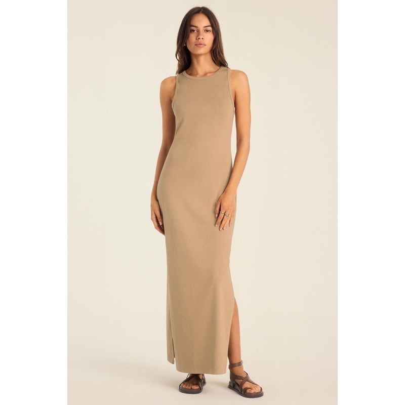 Daybreak Essential Midi Dress - Latte Cotton Rib