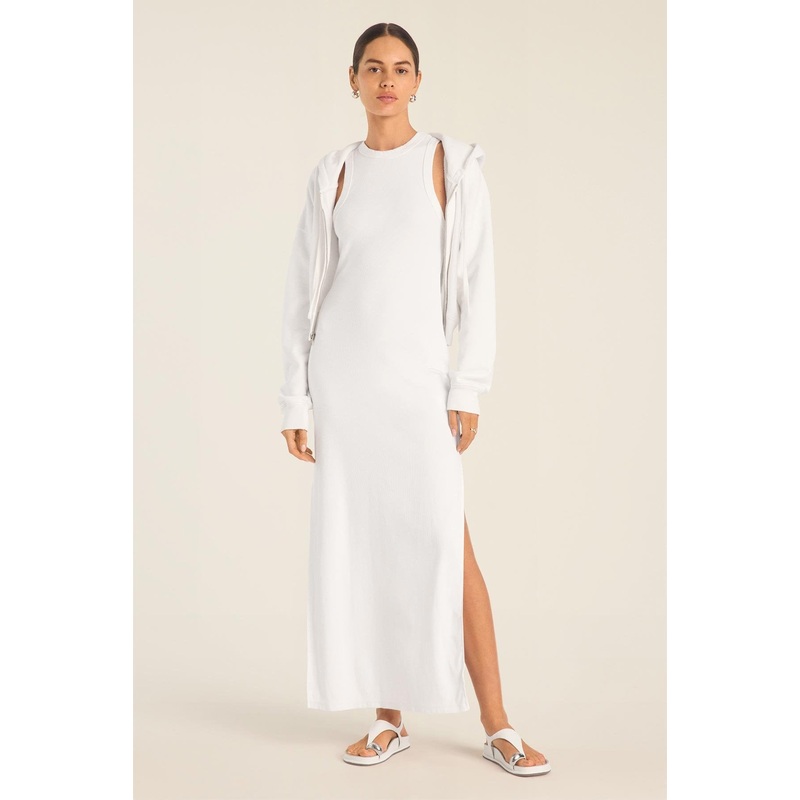 Daybreak Essential Midi Dress - White Cotton Rib