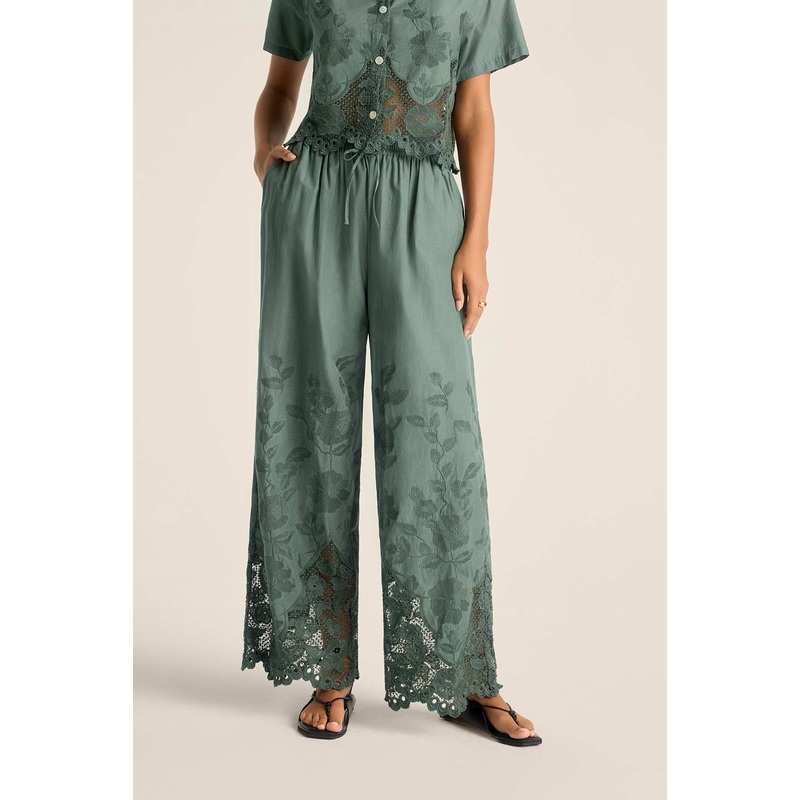 Flora Pant - Sea Green Beachside Broderie