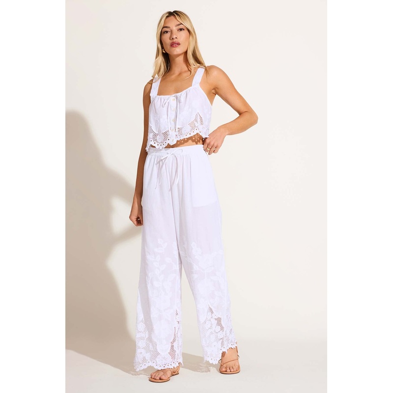 Flora Pant - White Beachside Broderie
