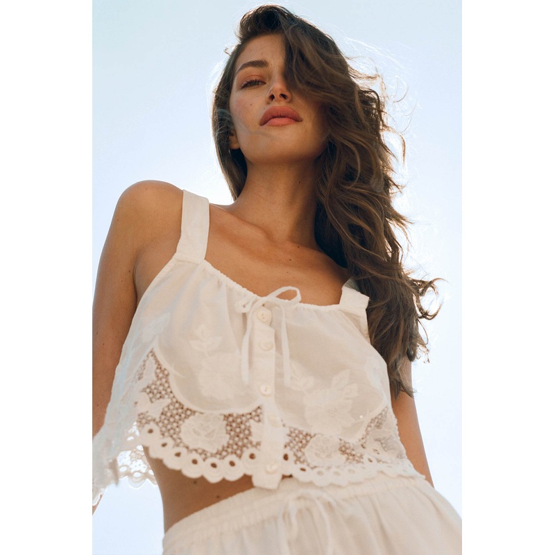 Flora Tank - White Beachside Broderie