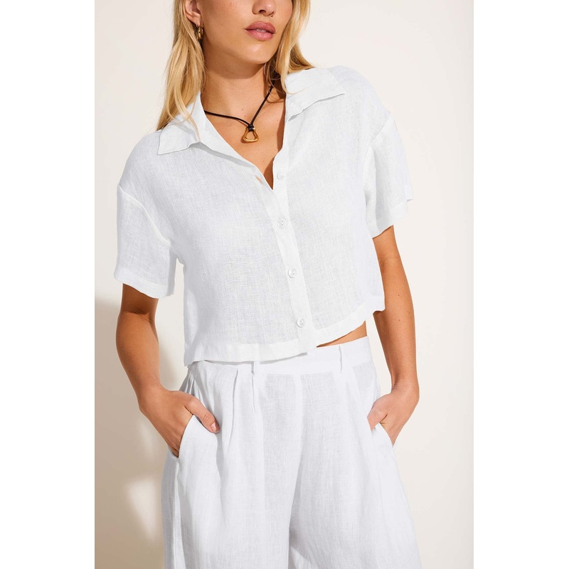 Hana Cropped Shirt - White EcoLinen