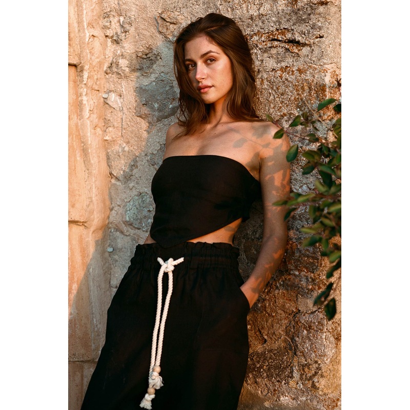 Joni Scarf Top - Black EcoLinen