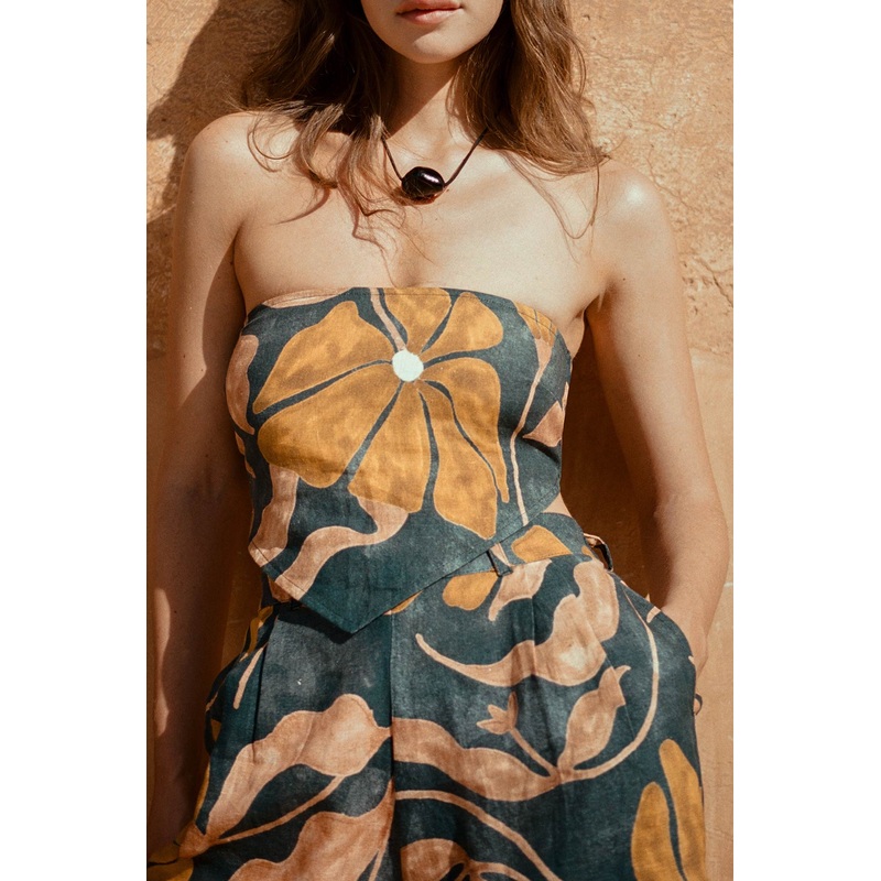 Joni Scarf Top - Kelp Flower EcoLinen