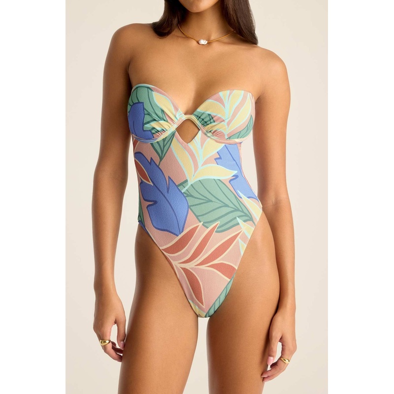 Mabel Underwire Bandeau One Piece - Retro Jungle Crepe Texture