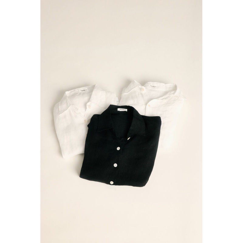 Playa Linen Boyfriend Shirt - Black and White