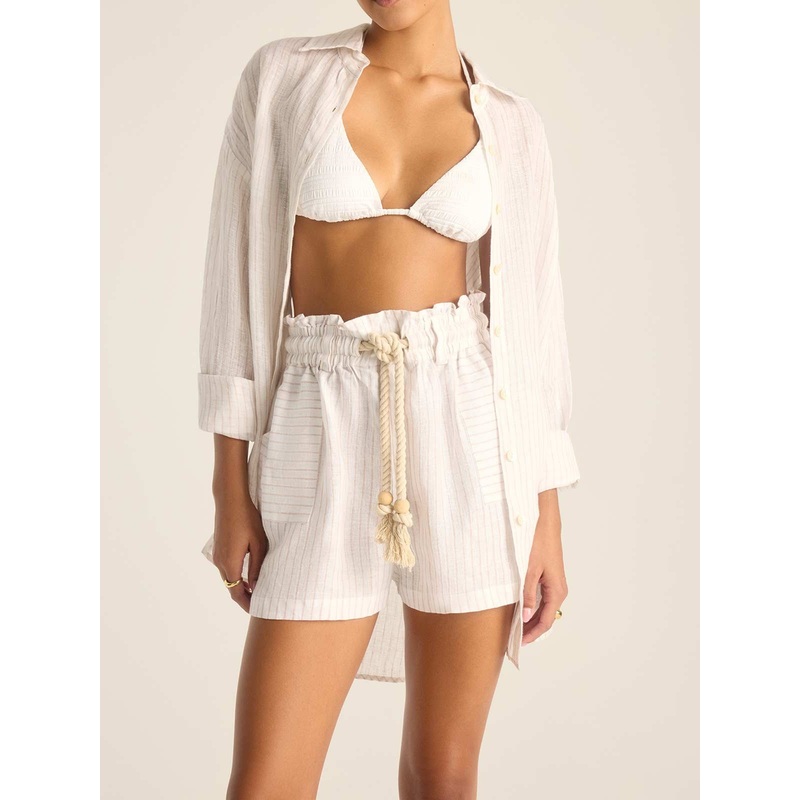 Playa Linen Boyfriend Shirt - Boardwalk Stripe EcoLinen