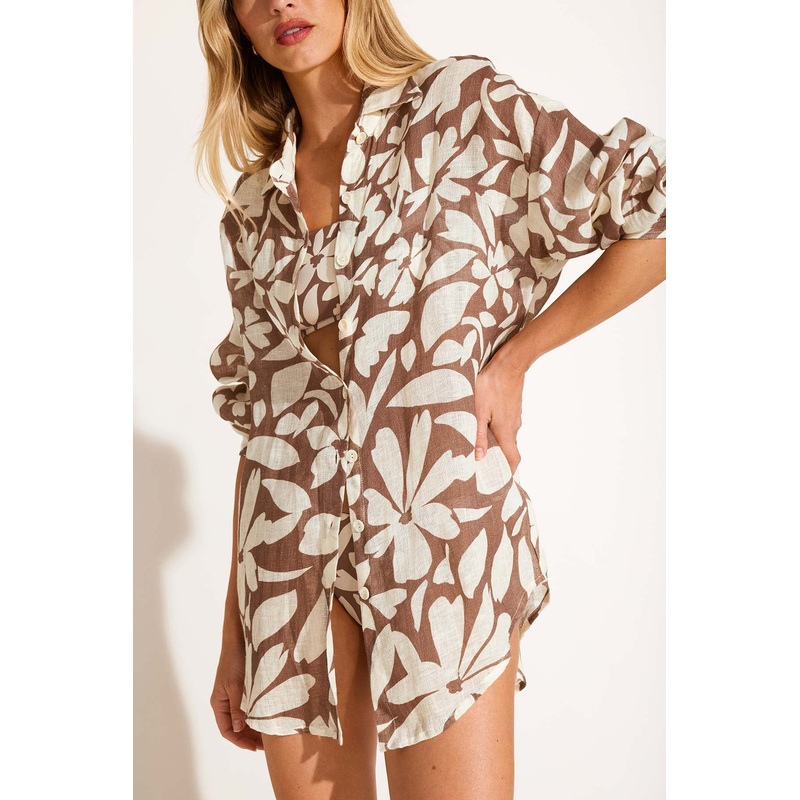Playa Linen Boyfriend Shirt - Desert Flower EcoLinen