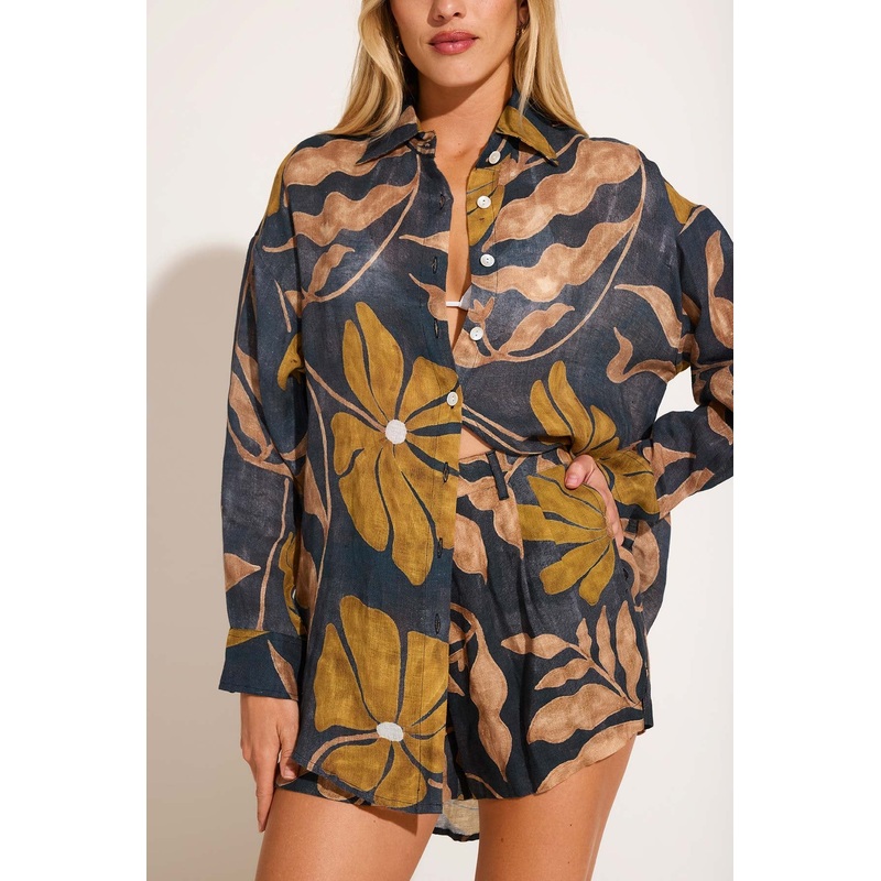 Playa Linen Boyfriend Shirt - Kelp Flower EcoLinen