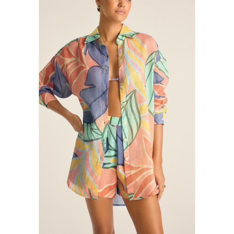 Playa Linen Boyfriend Shirt - Retro Jungle EcoLinen