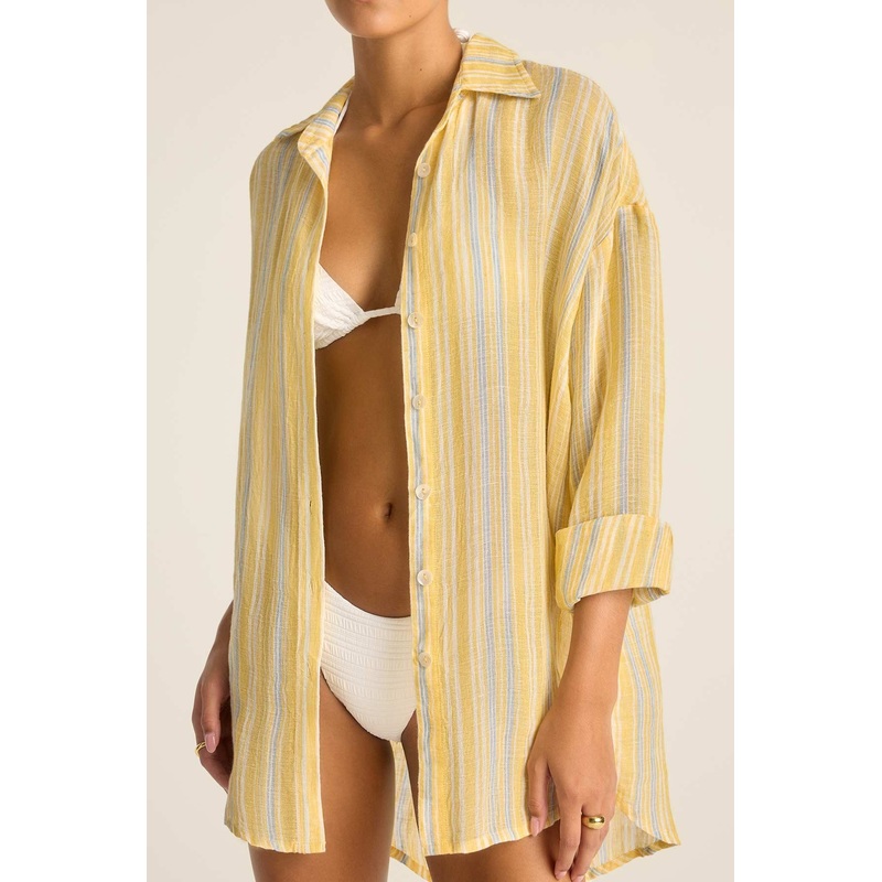 Playa Linen Boyfriend Shirt - Sunny Skies EcoLinen