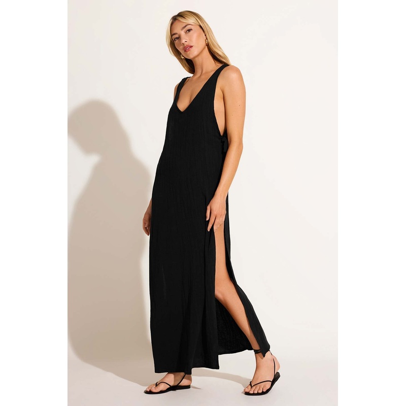 Riviera Dress - Black Crinkle Linen
