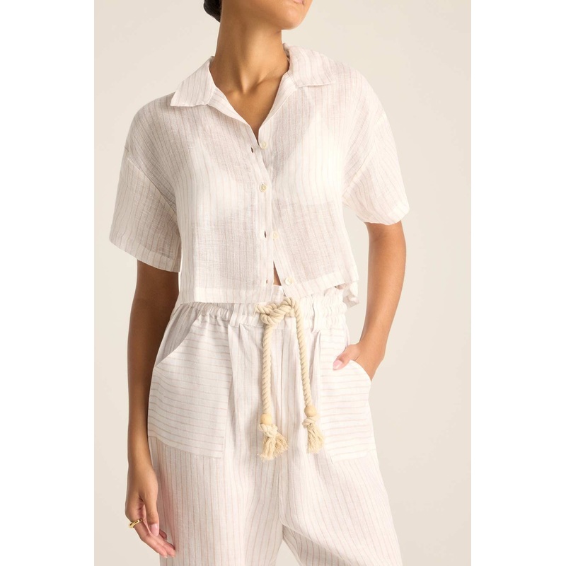 Hana Cropped Shirt - Boardwalk Stripe EcoLinen