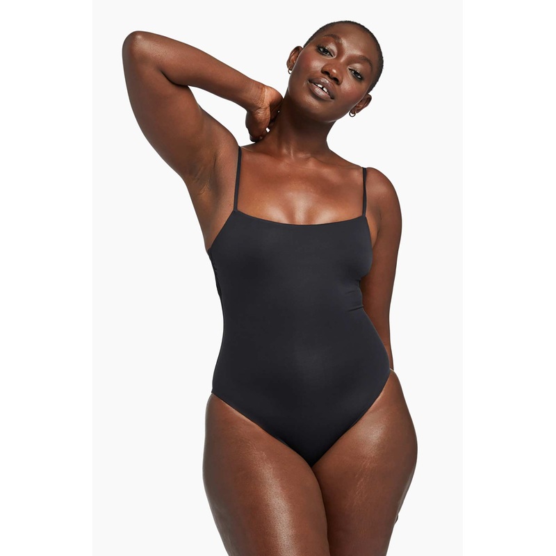 Jenna High Leg One Piece Full Cut - Black EcoLux