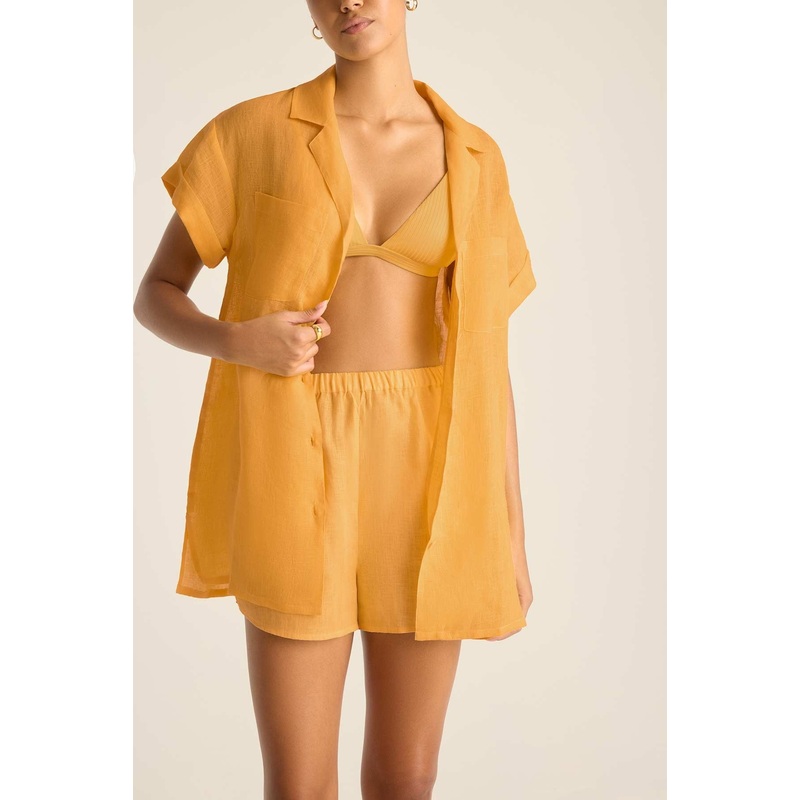 Playa Pocket Blouse - Creamsicle EcoLinen