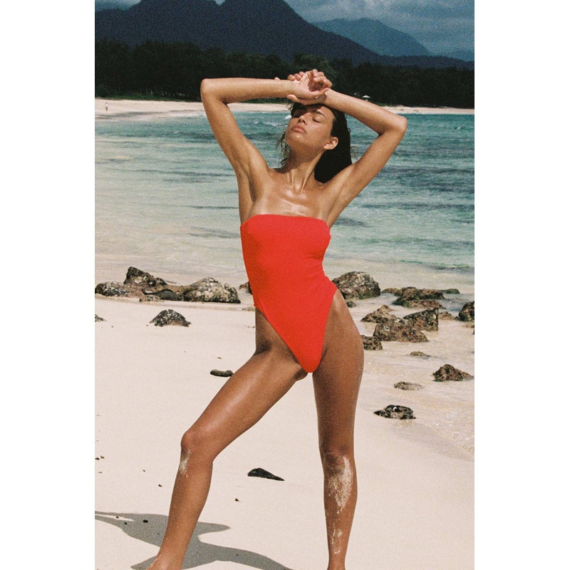 Upcycled Bandeau One Piece  - Ruby EcoTex