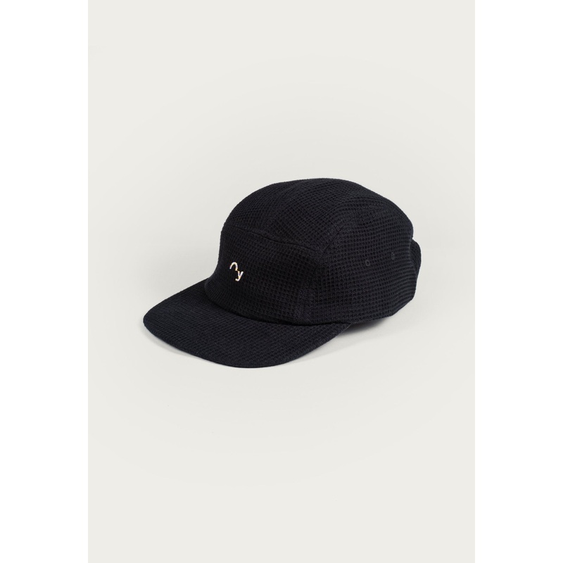 5-Panel Cap "Oy" in black / rainbow - organic cotton waffle