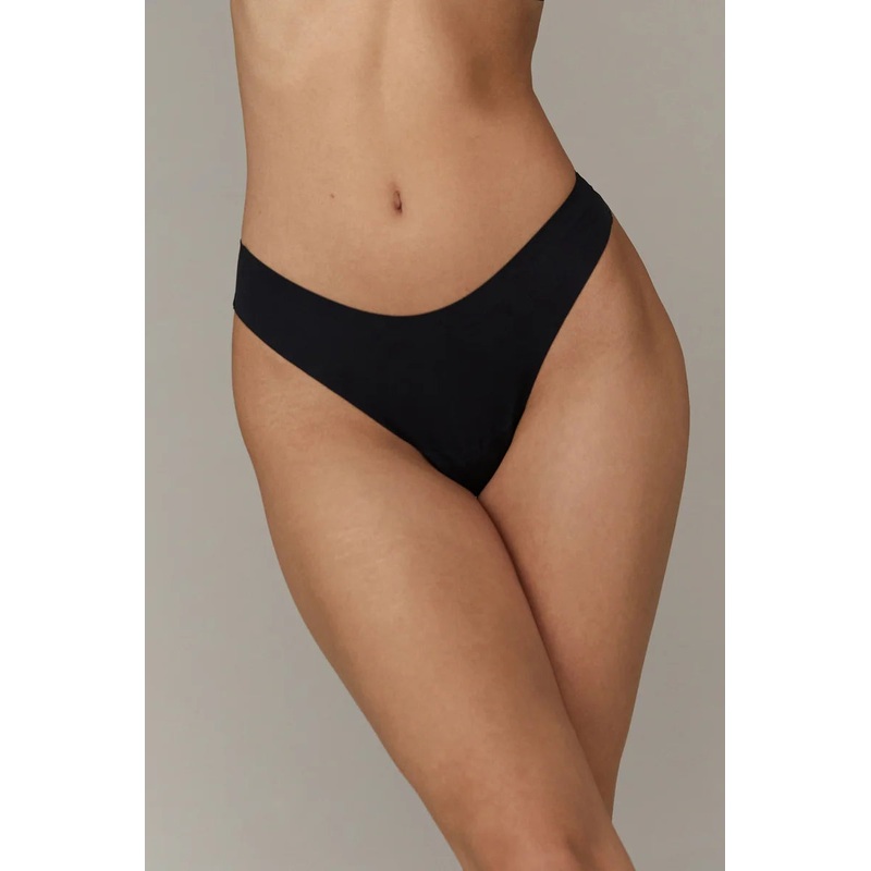 Aruelle - Demi Laser-Cut Edges Medium Waist Thong Black