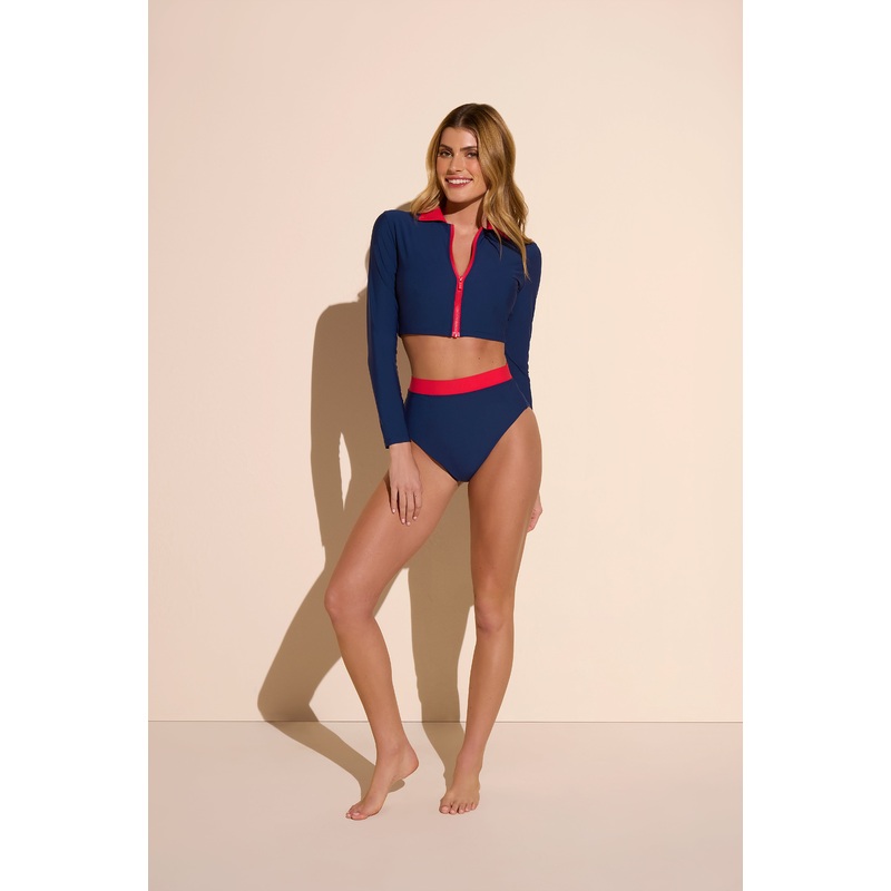 DreamSculpt  Polo Zip Swim Crop Top