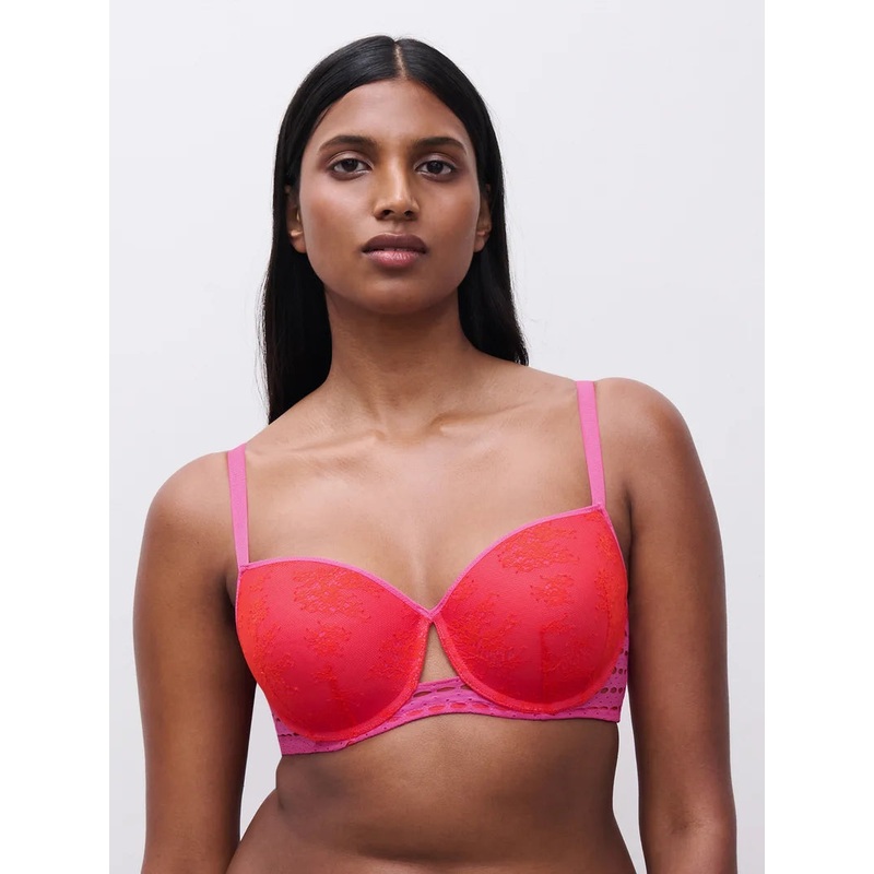 Chantelle - Poison Half-Cup T-Shirt Bra Flame Red / Fuchsia Purple