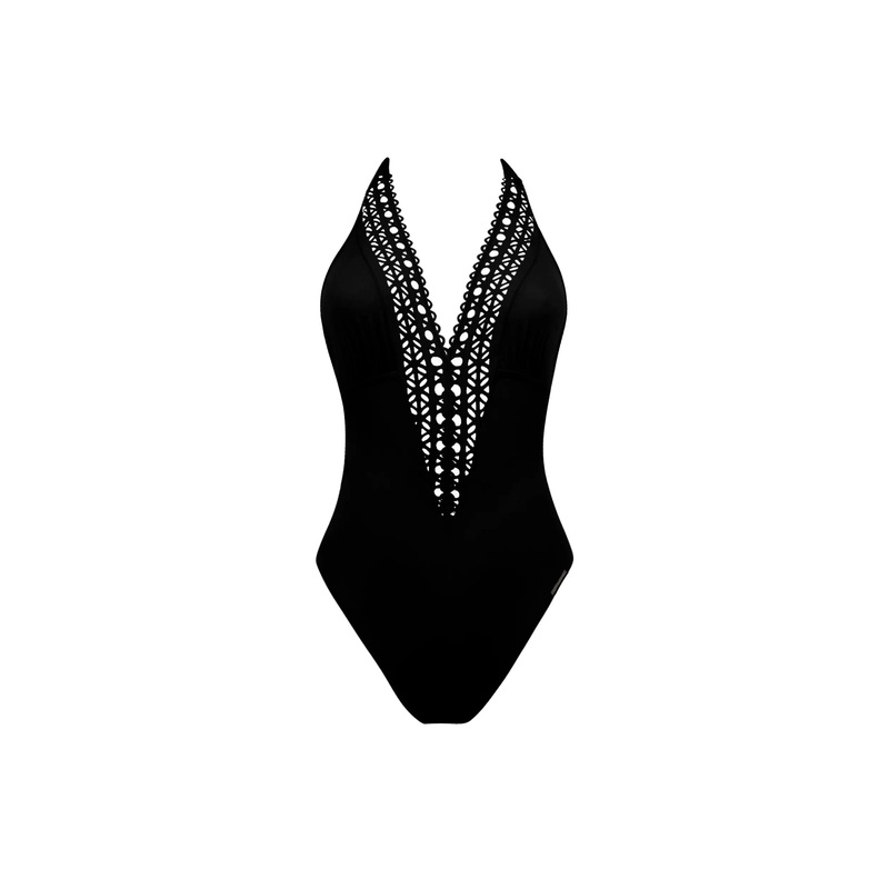 Lise Charmel Swimwear - Ajourage Couture Plunging Back And Front Halter Swimsuit Noir