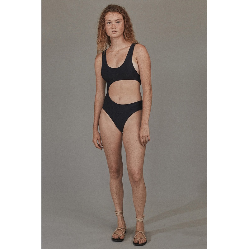 ACACIA Cora Dual Ribbed One Piece in Coal