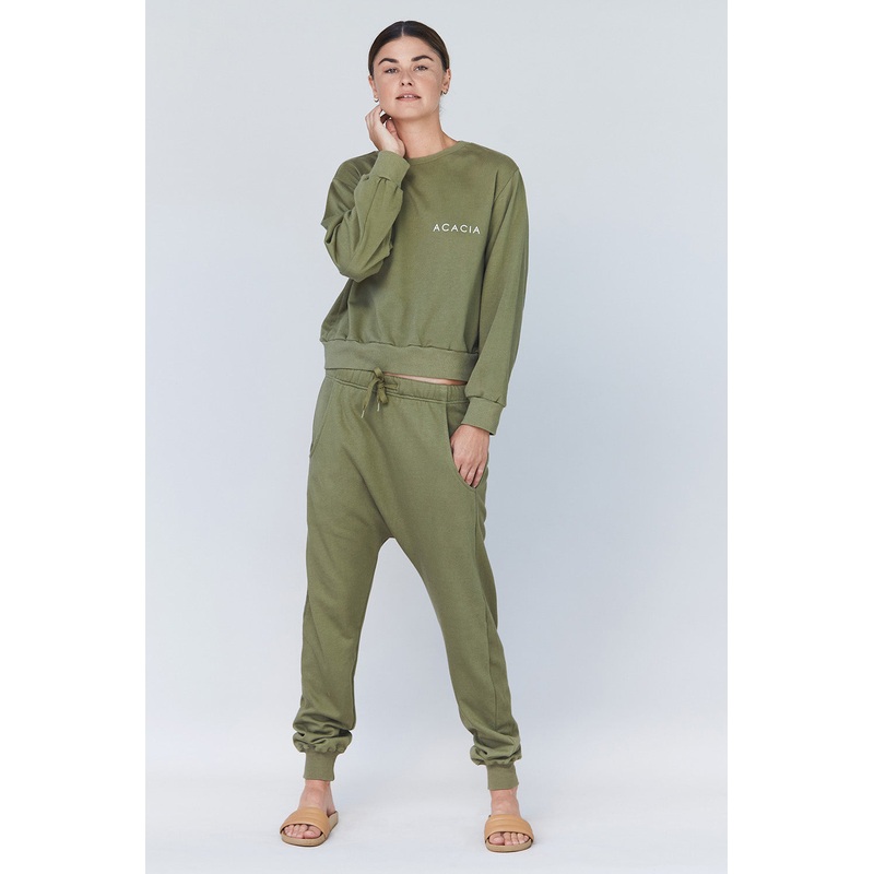 ACACIA Swimwear Vermont Organic Cotton Terry Sweatpant in Basil- Last One