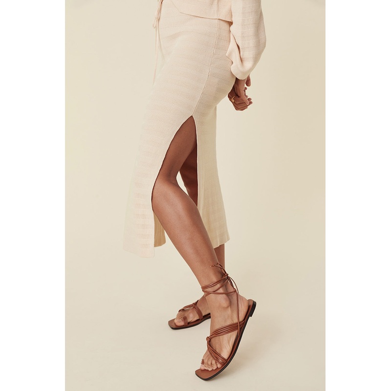 SPELL Hibiscus Lane Sunray Knit Midi Skirt in Cream