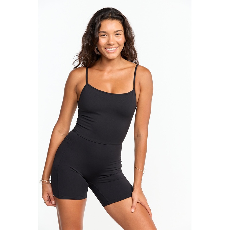 Benoa Active Square Neck Romper 5" in  Black
