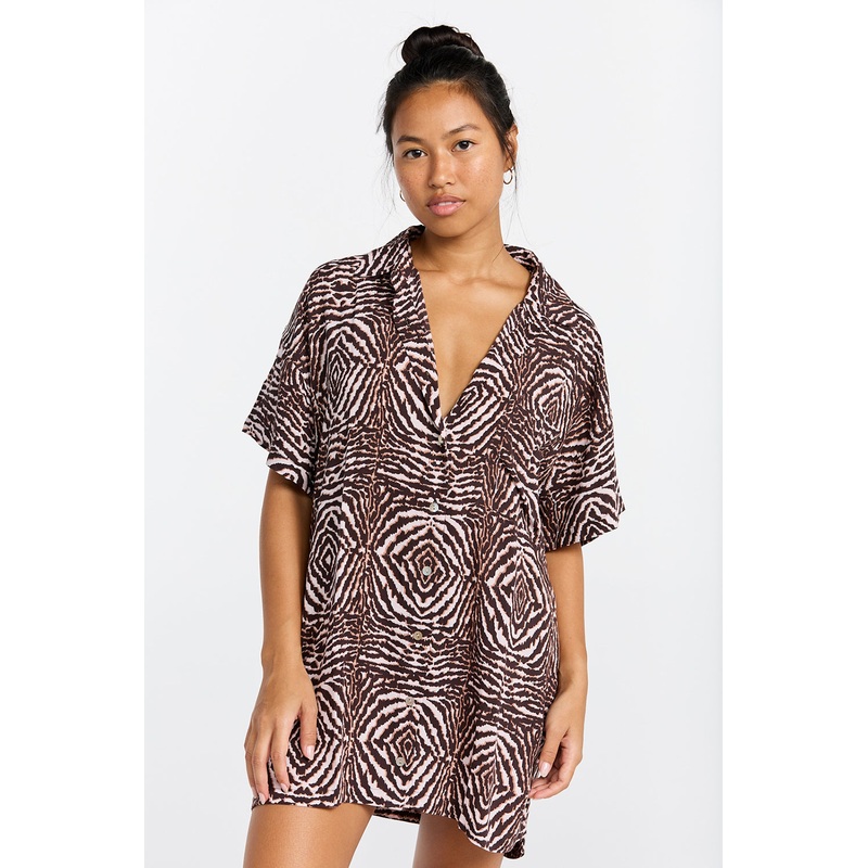 Benoa Swim Aloha Shirt Dress in Safari