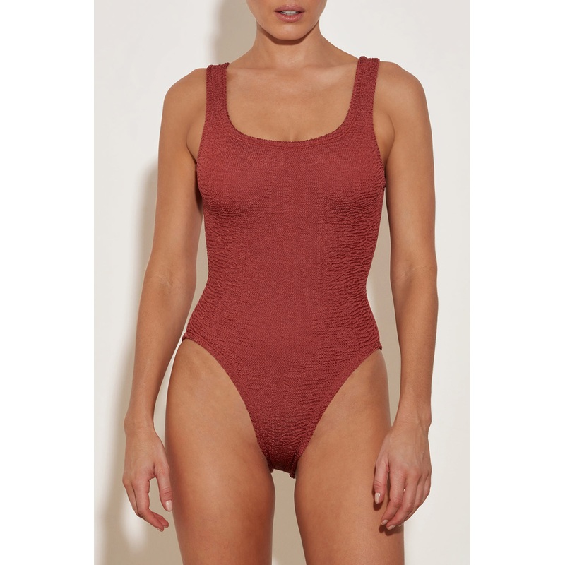 Hunza G Square Neck One Piece in Metallic Rosewood