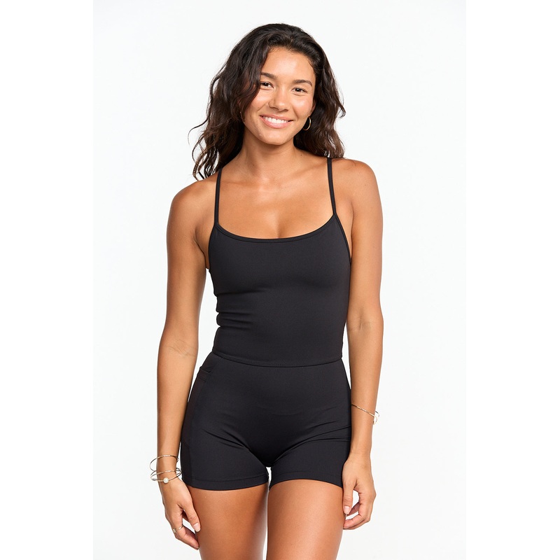Benoa Active Square Neck Romper 3" in  Black