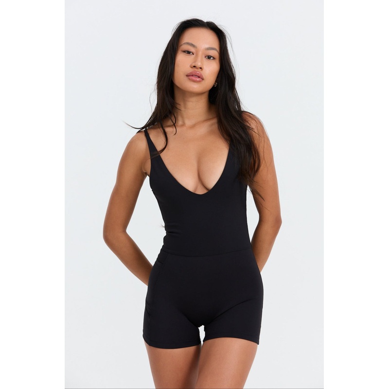 Benoa Active V-Neck Romper 3" in  Black