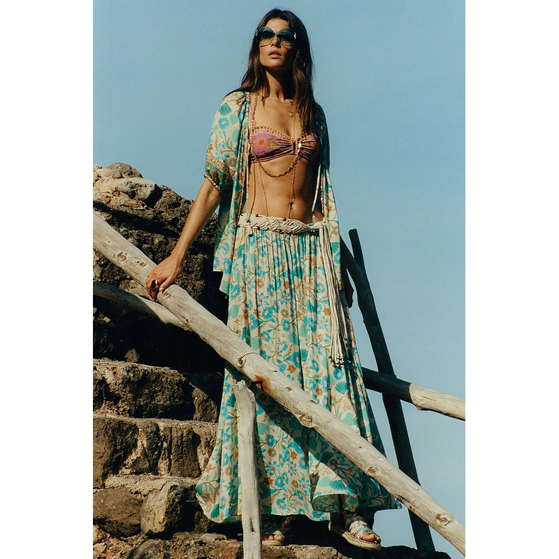 SPELL Goldie Maxi Skirt in Lagoon