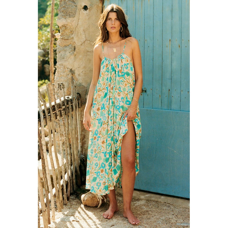 SPELL Goldie Strappy Maxi Dress in Lagoon