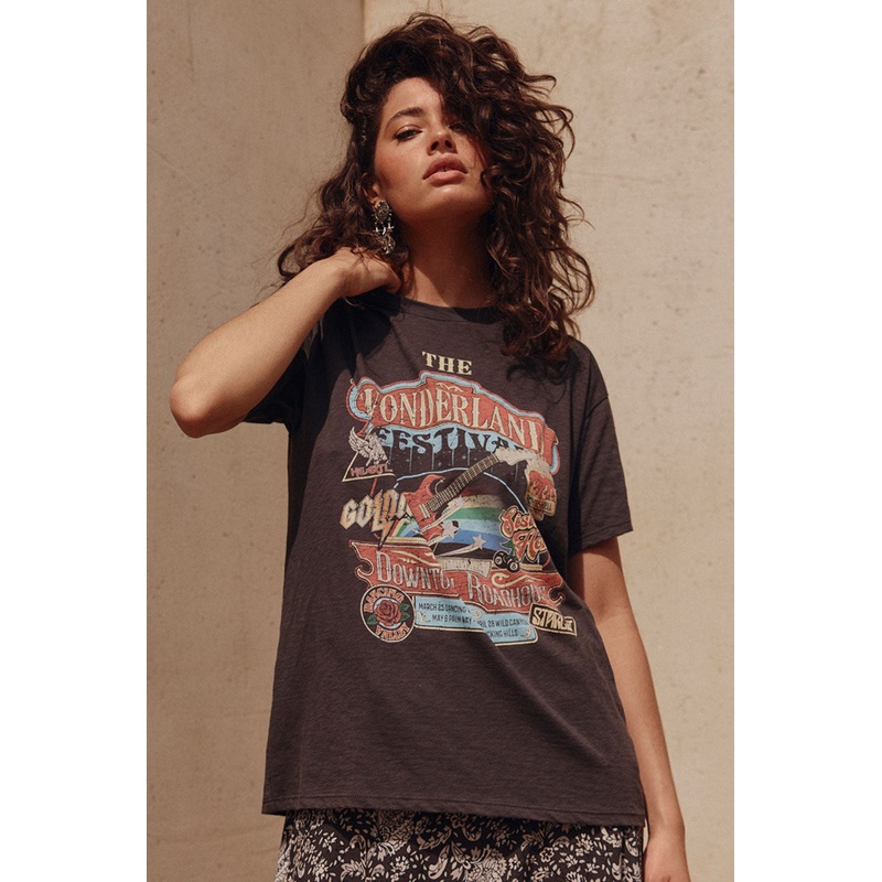 SPELL Wonderland Biker Tee in Charcoal