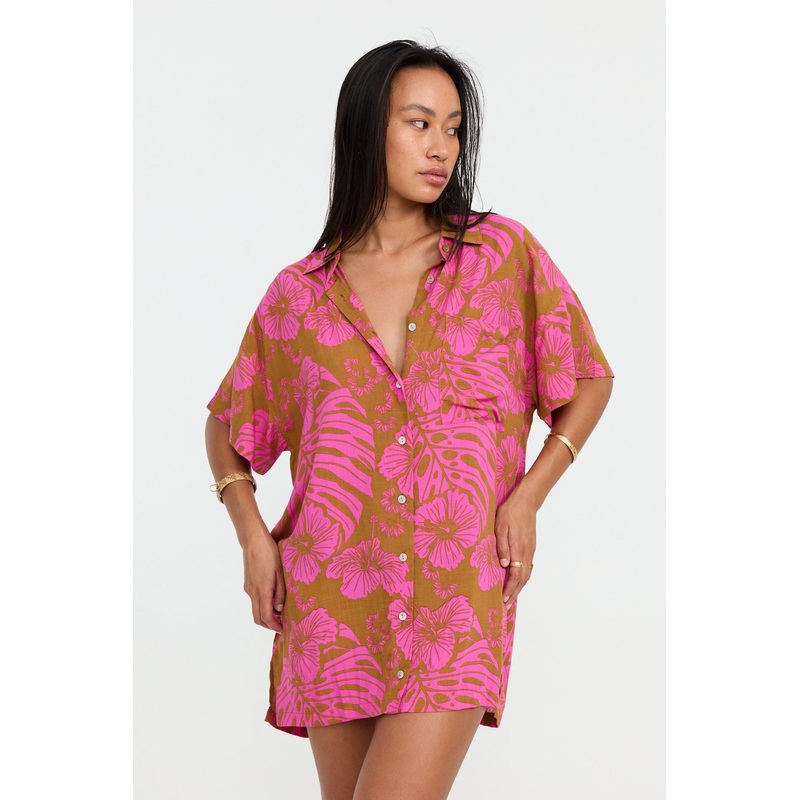 Benoa Swim Aloha Shirt Dress in Garden