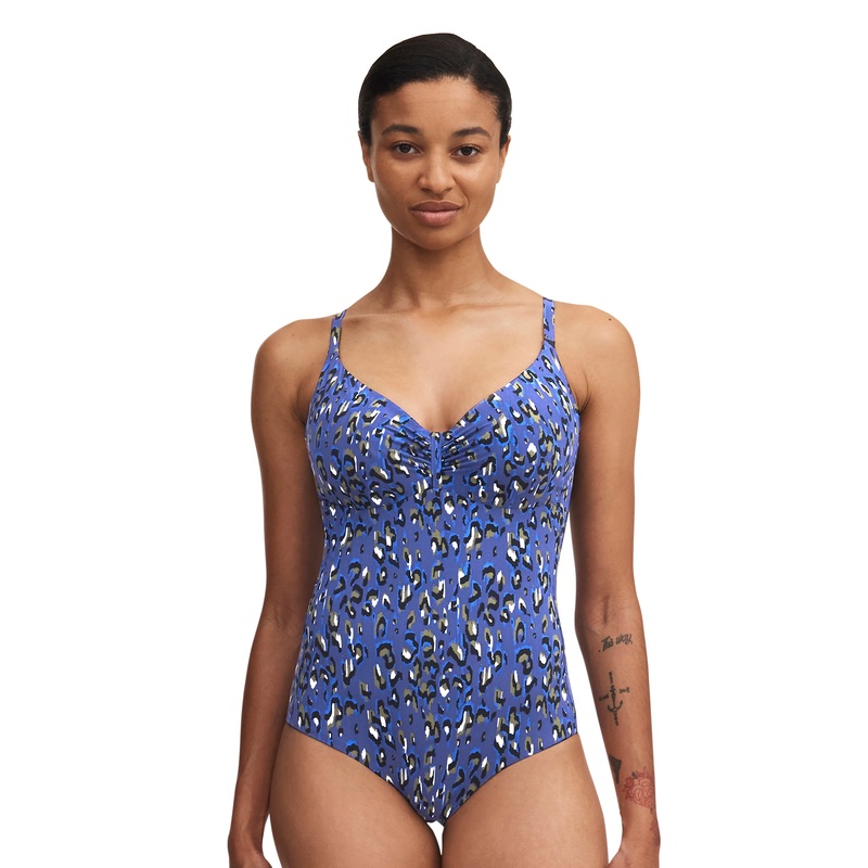 Chantelle Swimwear - Eos Covering Underwired Swimsuit Blue Leopard