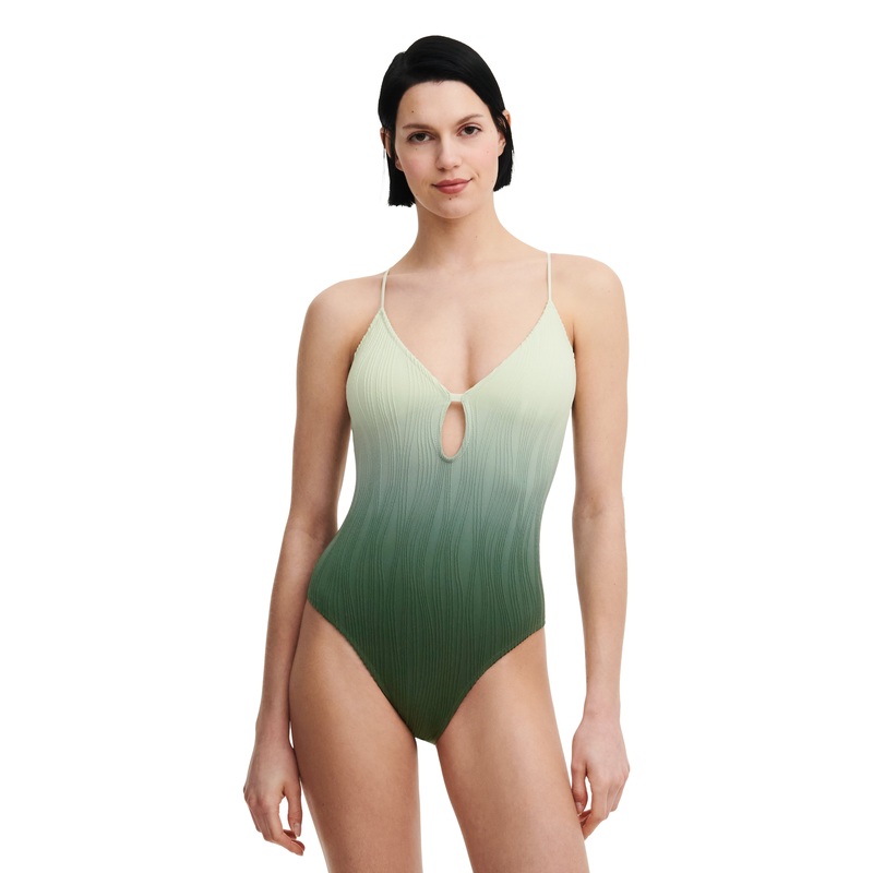 Chantelle Swimwear - Swim One Size Wirefree Plunge T-Shirt Swimsuit Green Tie & Dye