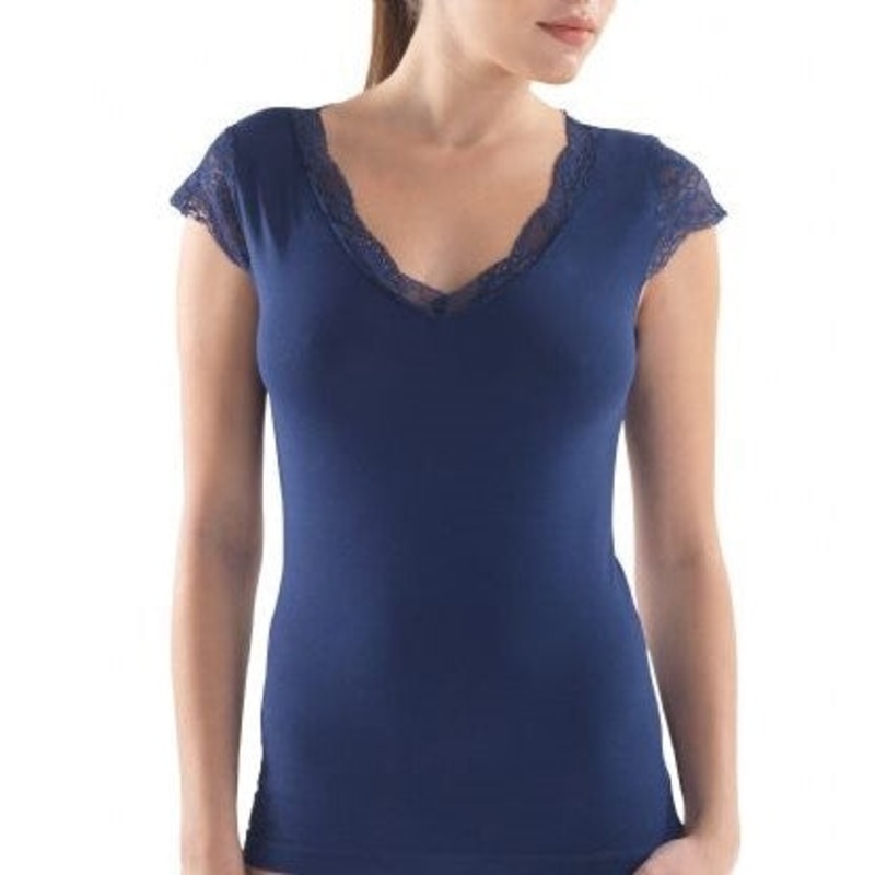 Blackspade - Comfort Classics Lace V-Neck Singlet Navy