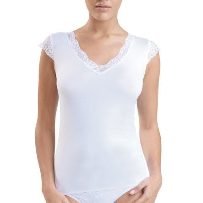 Blackspade - Comfort Classics Lace V-Neck Singlet White