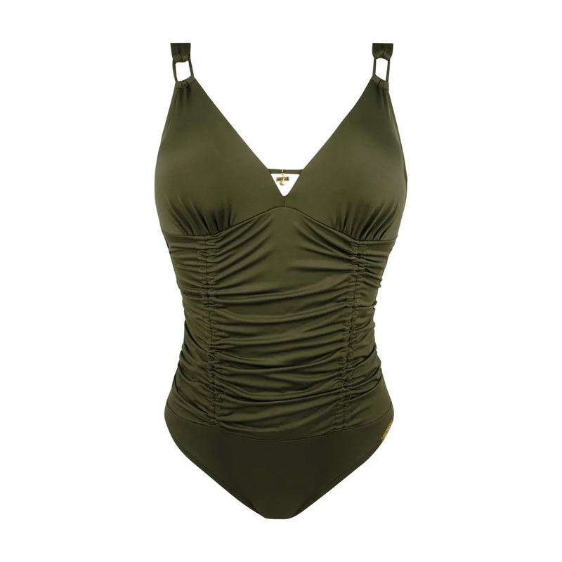 Lise Charmel Swimwear - Sublime Drape Un-Wired Swimsuit Kaki Piping