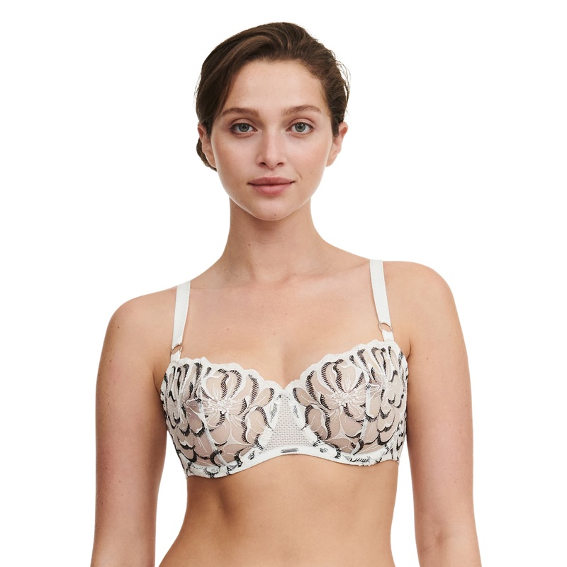 Chantelle - Fleurs Half-Cup Balcony Bra Milk / Black