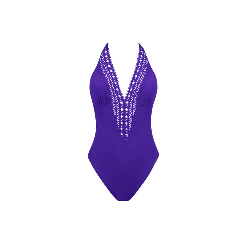 Lise Charmel Swimwear - Ajourage Couture Plunging Back And Front Halter Swimsuit Iris Couture