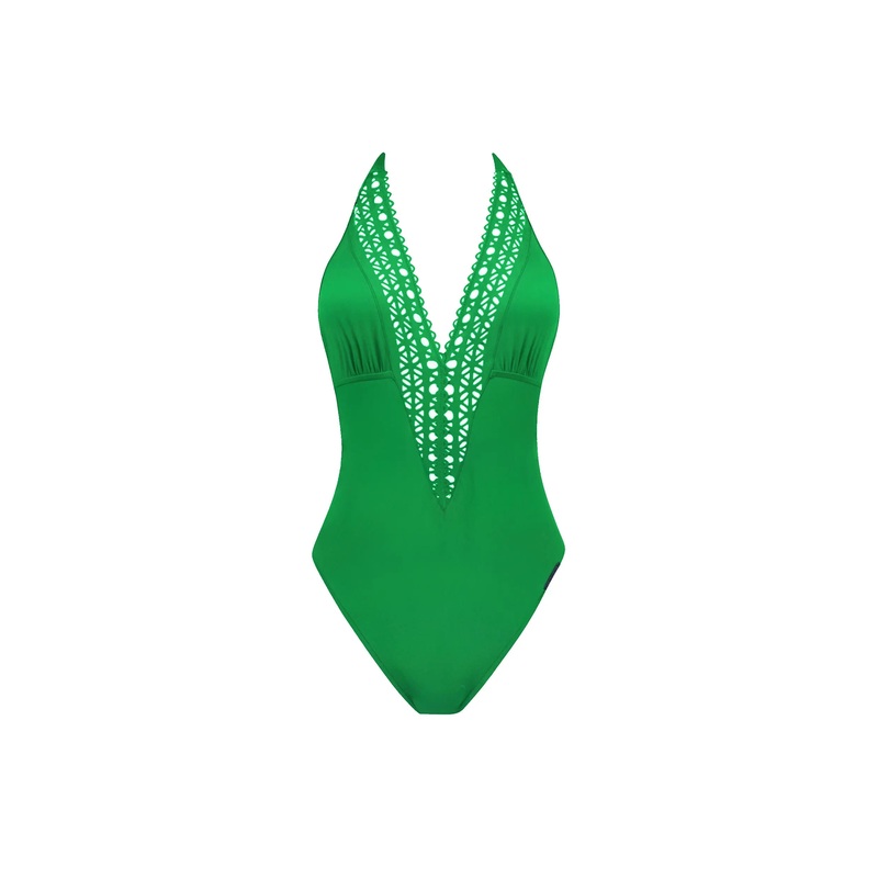 Lise Charmel Swimwear - Ajourage Couture Plunging Back And Front Halter Swimsuit Ajourage Vert